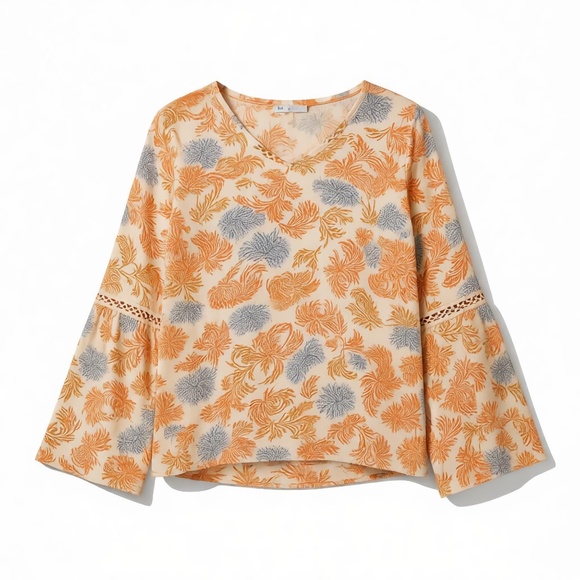 bobeau Tops - Bobeau Beige Floral Kimono Sleeve Top Boho Flowy Pullover Size M NEW